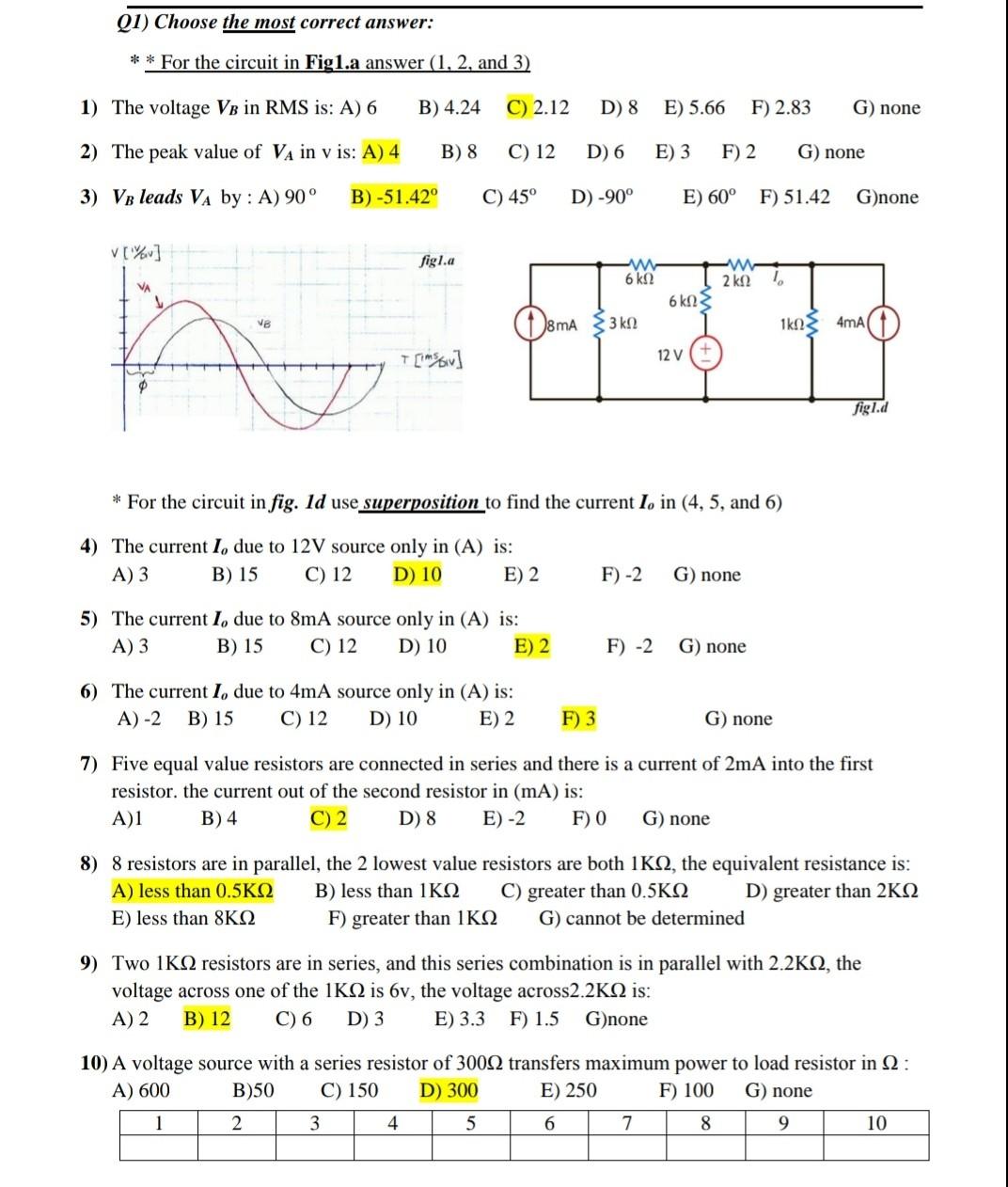 Solved Q1) Choose the most correct answer: **For the circuit | Chegg.com