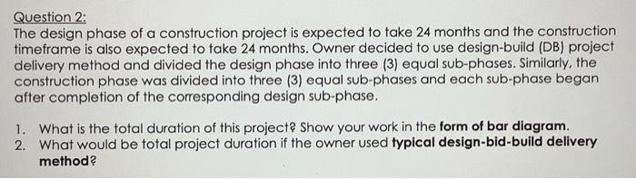 Solved Question 2: The design phase of a construction | Chegg.com