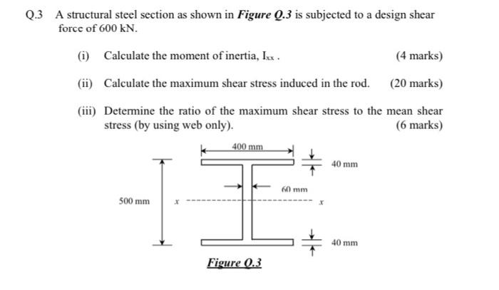 Solved Q.3 A structural steel section as shown in Figure Q.3 | Chegg.com