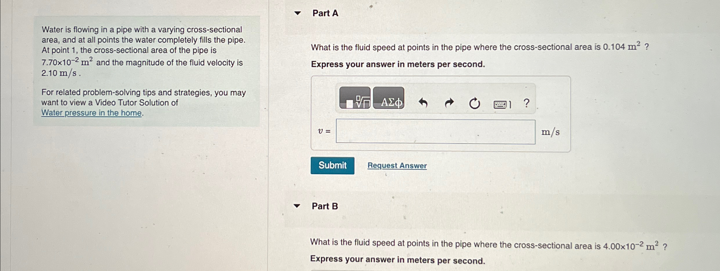 Solved Water is flowing in a pipe with a varying | Chegg.com