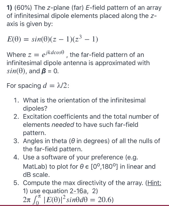 1 60 The Z Plane Far E Field Pattern Of An A Chegg Com