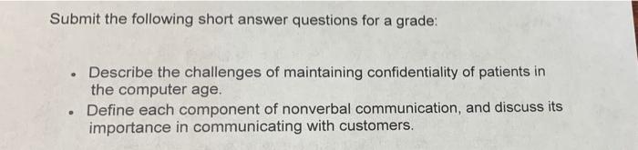 Solved Submit the following short answer questions for a | Chegg.com