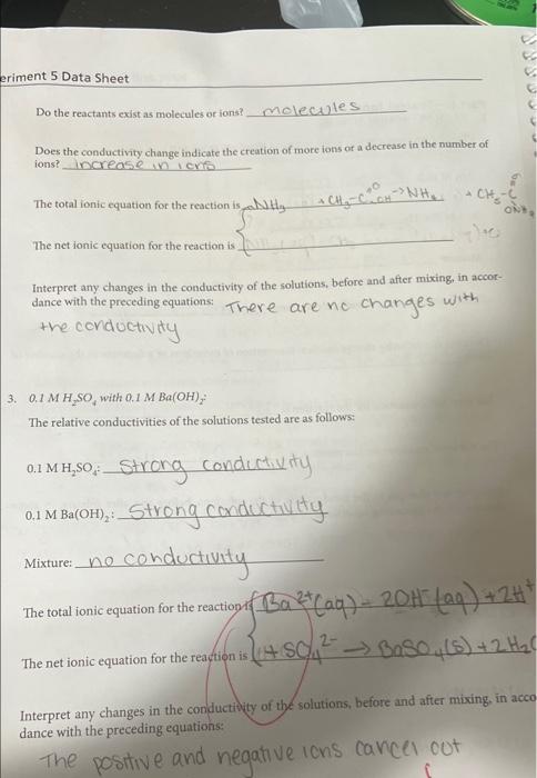 Solved eriment 5 Data Sheet Do the reactants exist as | Chegg.com