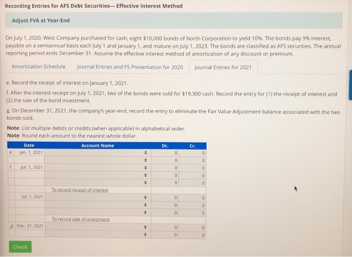 Solved Recording Entries for AFS Debt Securities - Effective | Chegg.com