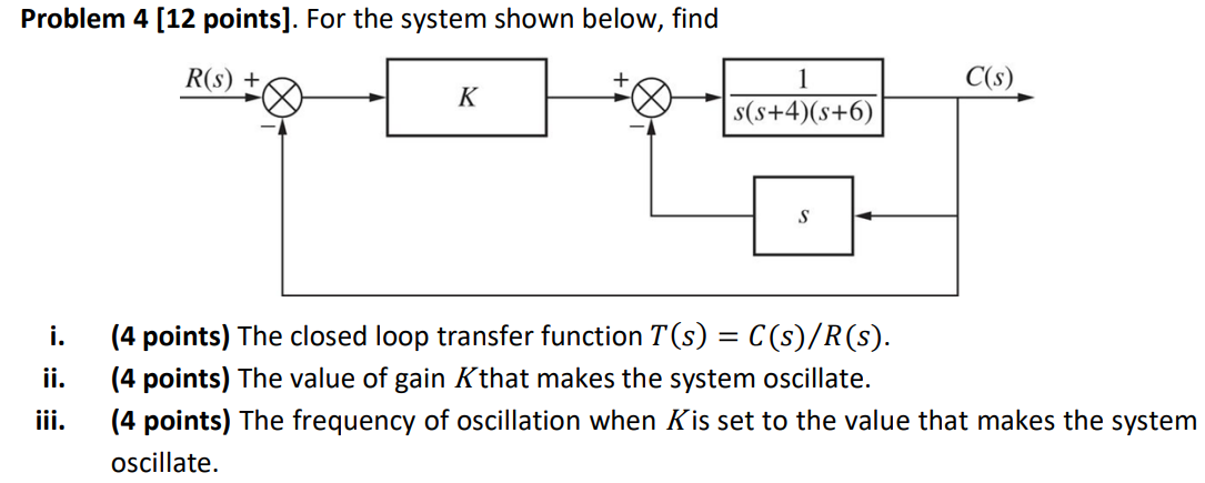 Solved Problem 4 [12 ﻿points]. ﻿For the system shown below, | Chegg.com