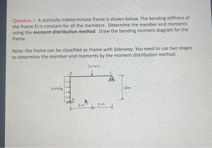 Solved Question 1: A Statically Indeterminate Frame Is Shown | Chegg.com