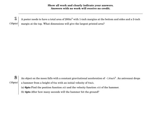 Solved Show all work and clearly indicate your answers. | Chegg.com