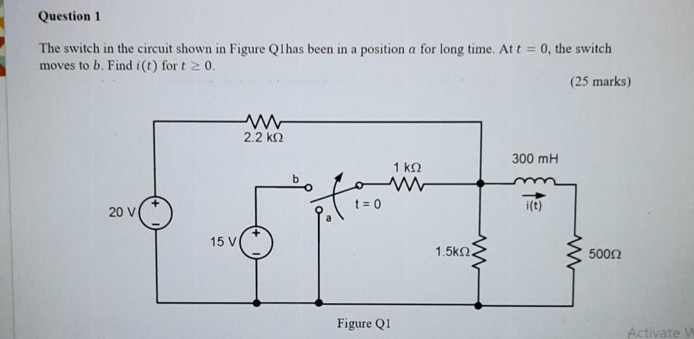 Solved Question 1 The Switch In The Circuit Shown In Figure | Chegg.com