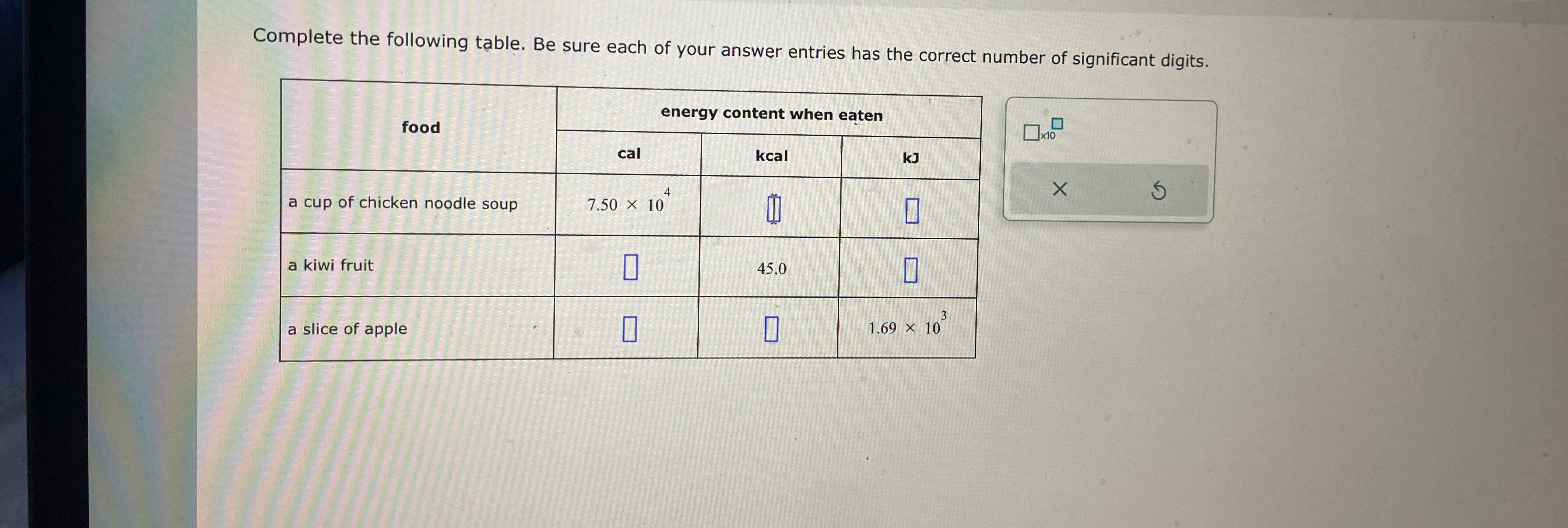 Solved Complete the following table. Be sure each of your | Chegg.com