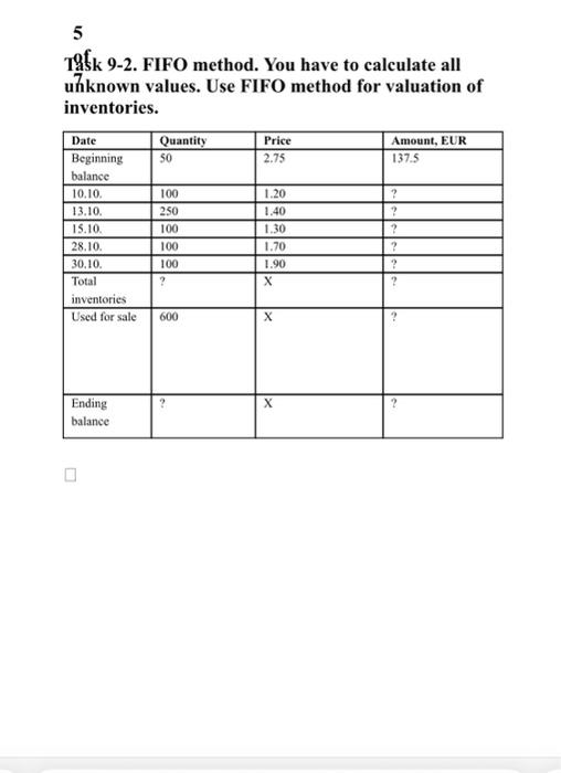 Solved Task 9-1. The weighted average method. You have to | Chegg.com