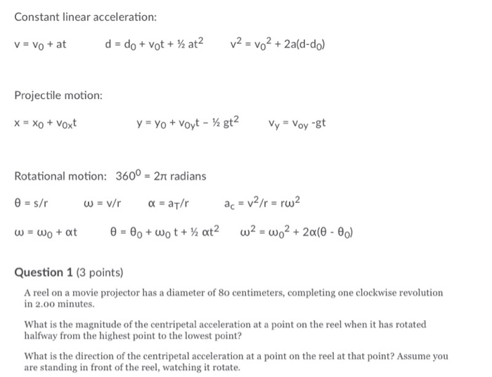 Solved Constant Linear Acceleration V Vo At D Do Chegg Com