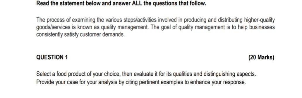 Solved Read the statement below and answer ALL the questions | Chegg.com