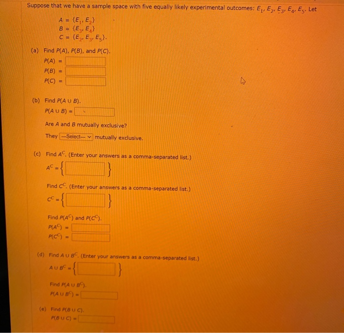 Solved Suppose That We Have A Sample Space With Five Equally