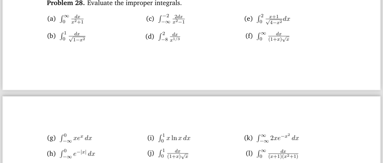 Problem 28 ﻿evaluate The Improper