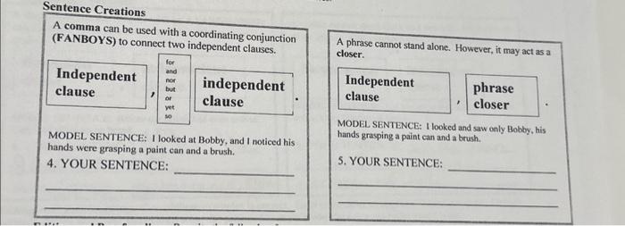 FANBOY Coordinating Conjunctions Connect Independent 