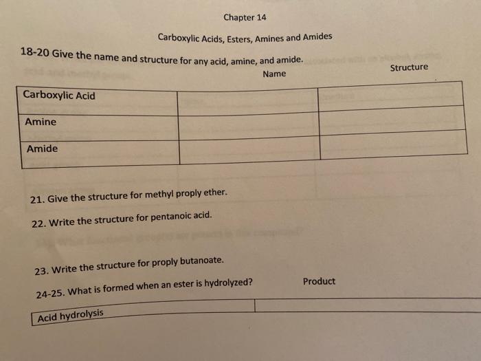 Solved Chapter 14 Carboxylic Acids, Esters, Amines and | Chegg.com