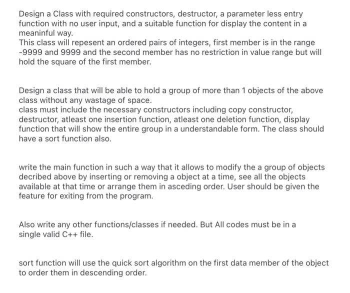 Solved Design a Class with required constructors, | Chegg.com