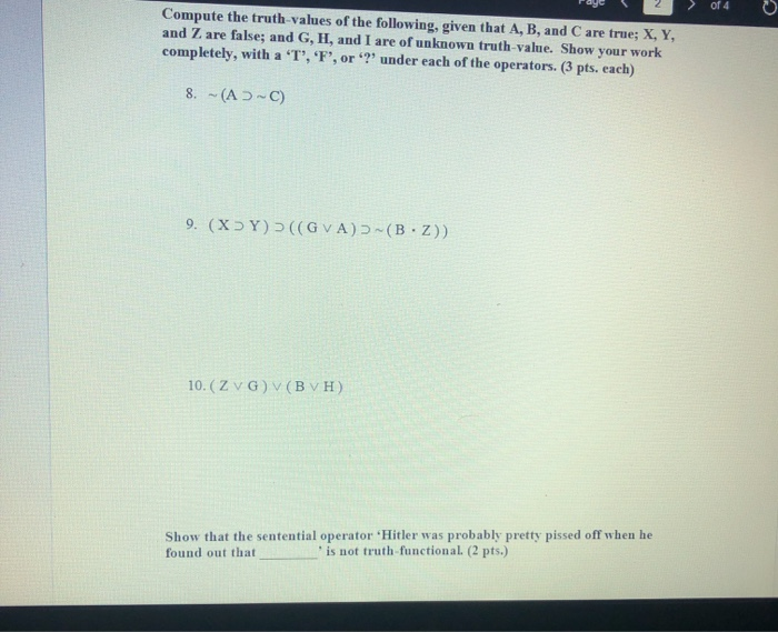 Solved Of 4 Compute The Truth Values Of The Following Gi Chegg Com