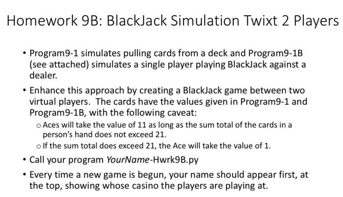 Solved Homework 9B: BlackJack Simulation Twixt 2 Play - | Chegg.com