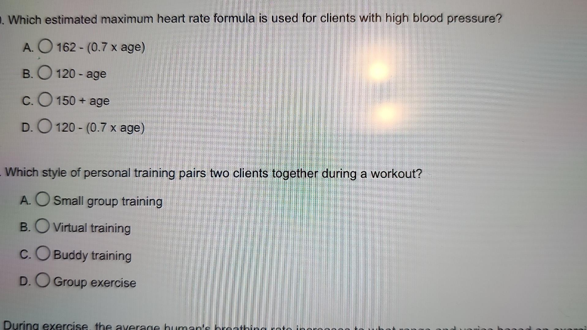 Which estimated maximum heart rate for formula is   Chegg.com