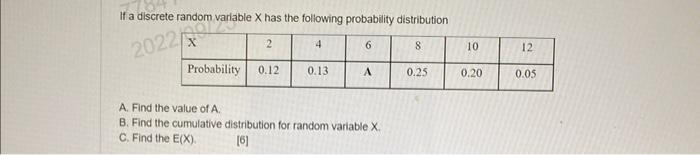 Solved If a discrete random variable X has the following | Chegg.com
