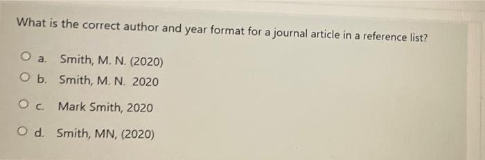Solved What is the correct author and year format for a | Chegg.com