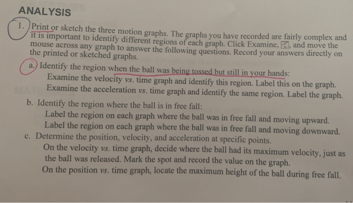 Solved ANALYSIS 1. Print or sketch the three motion graphs. | Chegg.com