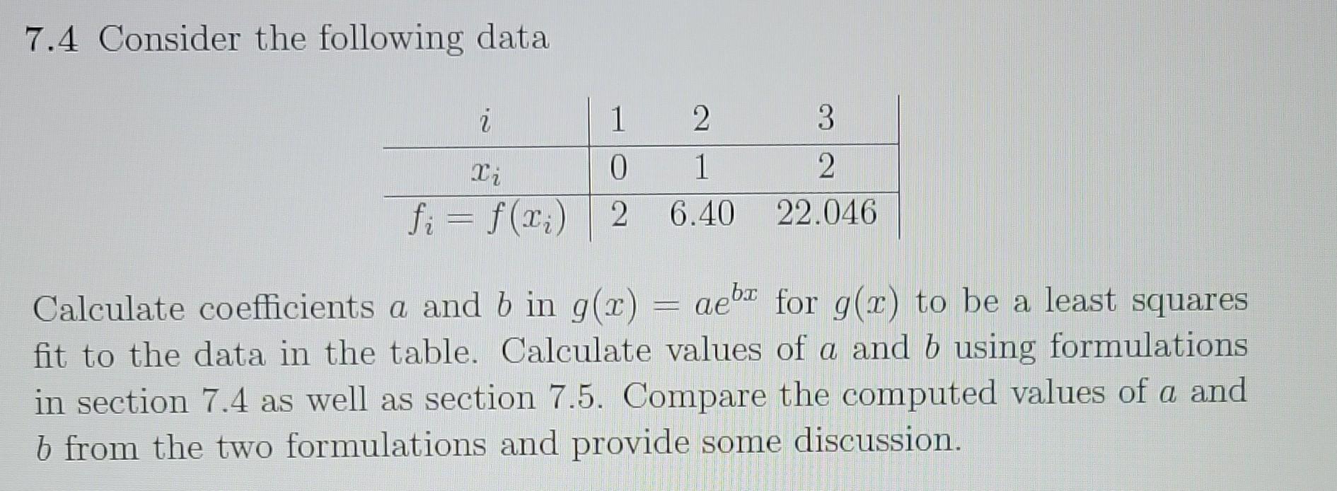 Solved 7.4 Consider The Following Data Calculate | Chegg.com