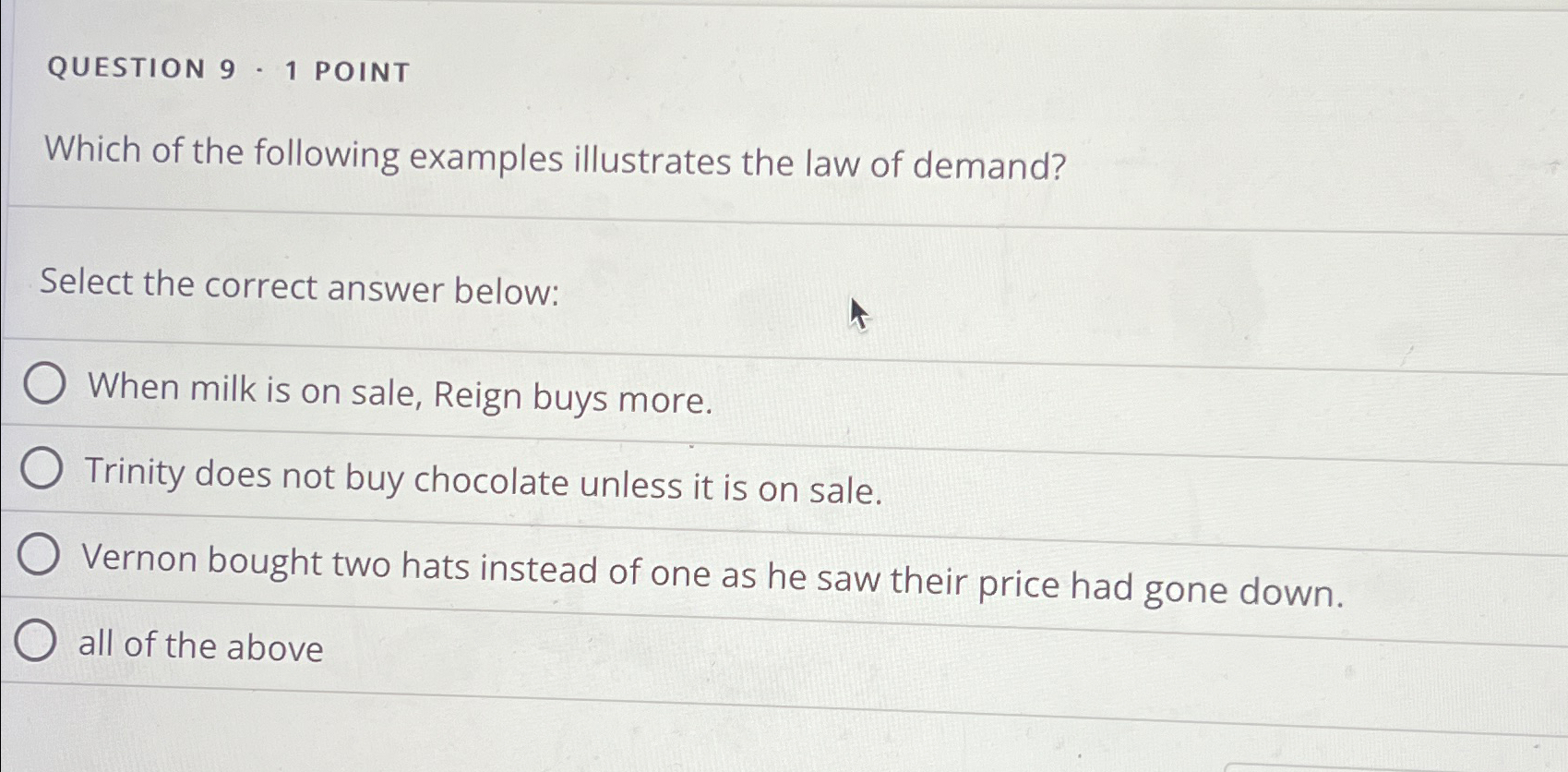 Solved QUESTION 9 - 1 ﻿POINTWhich of the following examples | Chegg.com