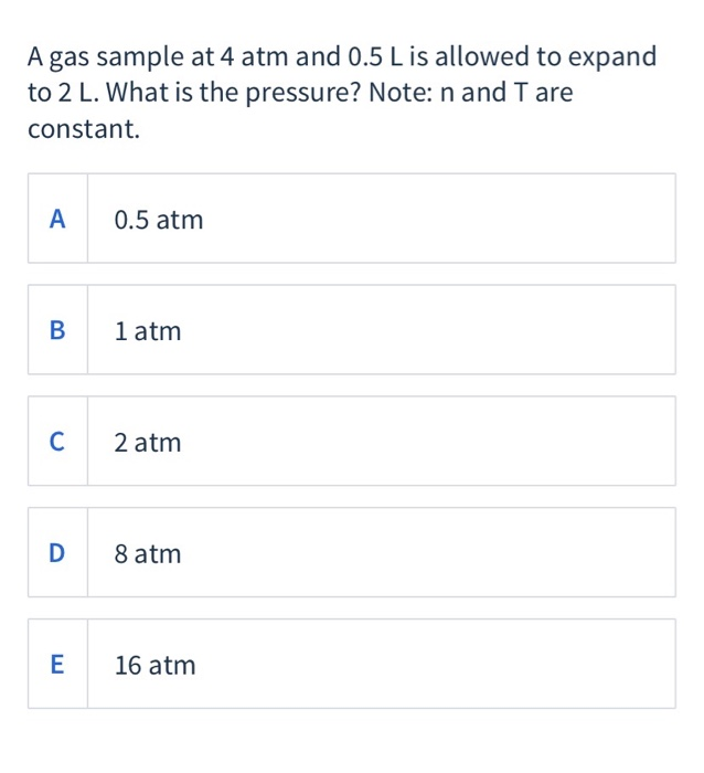 solved a gas sample at 4 atm and 0 5 l