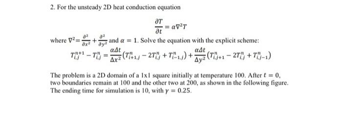 Solved 2. For the unsteady 2D heat conduction equation | Chegg.com