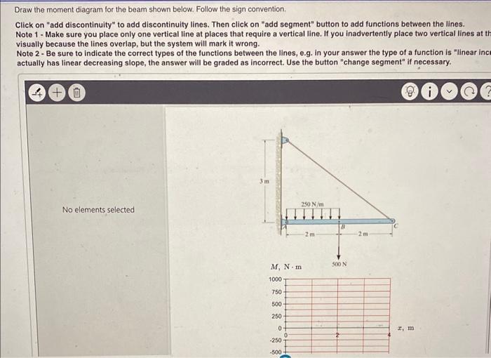 Draw the moment diagram for the beam shown below. Follow the sign convention.
Click on add discontinuity to add discontinui