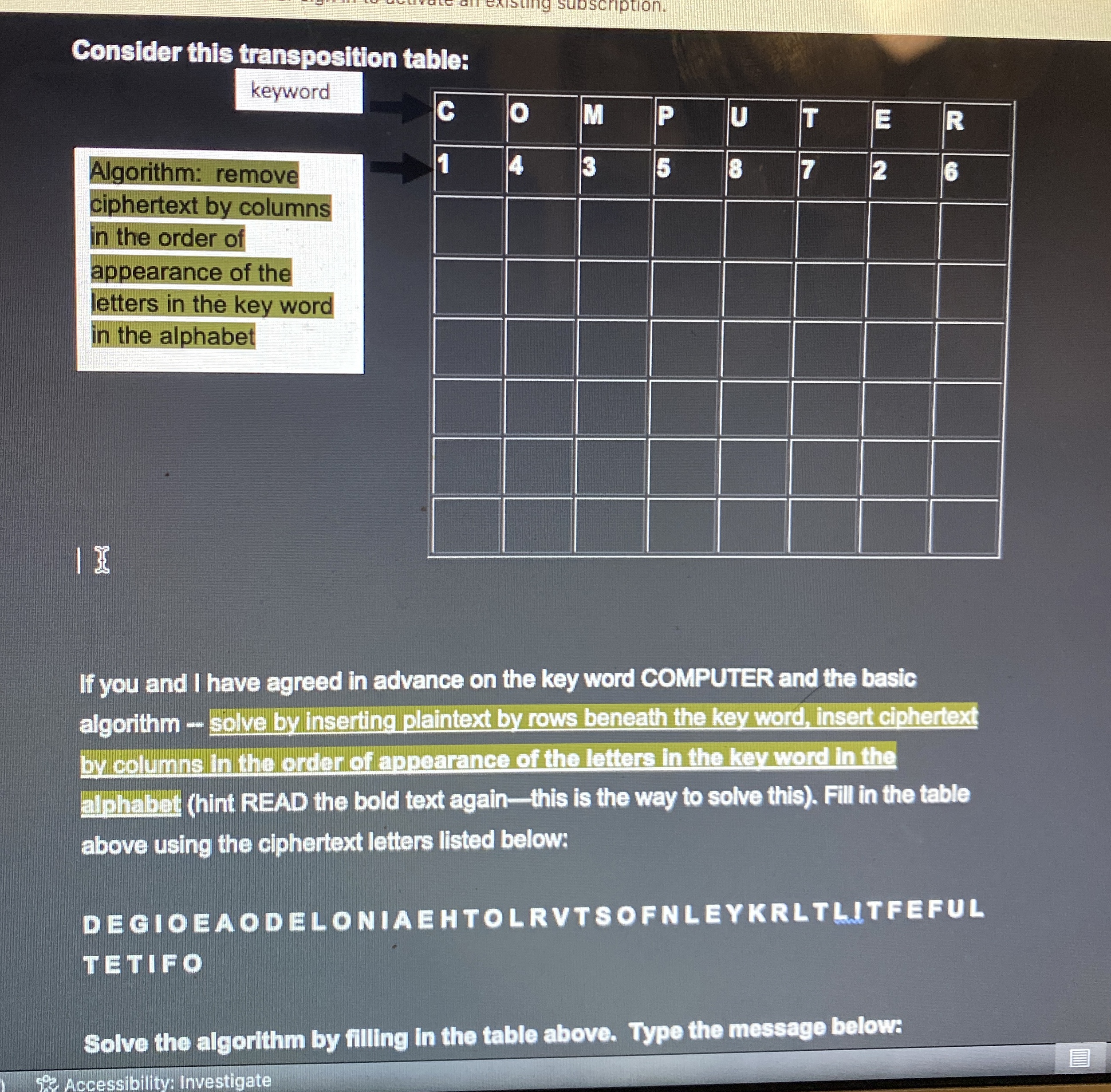 Solved Consider this transposition table:keywordAlgorithm: | Chegg.com