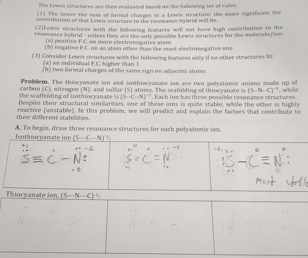 Solved The Lewis structures are then evaluated based on the | Chegg.com
