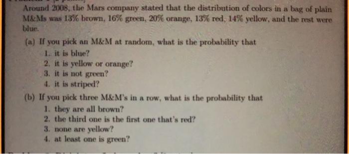 Are all the different colored M&MS equally “rare” to find in a bag, or are  some less rare than others (like red and orange)? - Quora