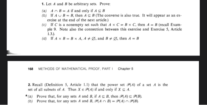 Solved 1. Let A And B Be Arbitrary Sets. Prove: (a) A B = A | Chegg.com