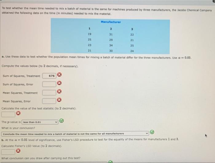 Solved To test whether the mean time needed to mix a batch | Chegg.com