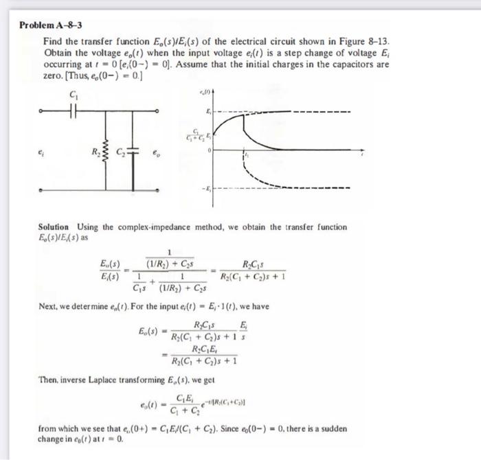 Solved Problem A-8-3 Find The Transfer Function Eo(s)E;(s) | Chegg.com