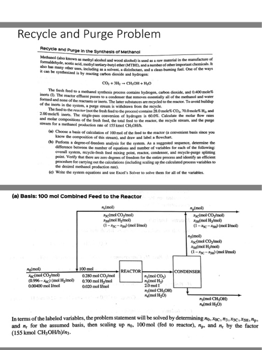 Recycle And Purge Problem Recycle And Purge In The | Chegg.com