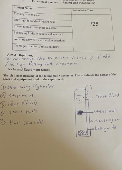 Solved Experiment number 1 (Falling Ball
