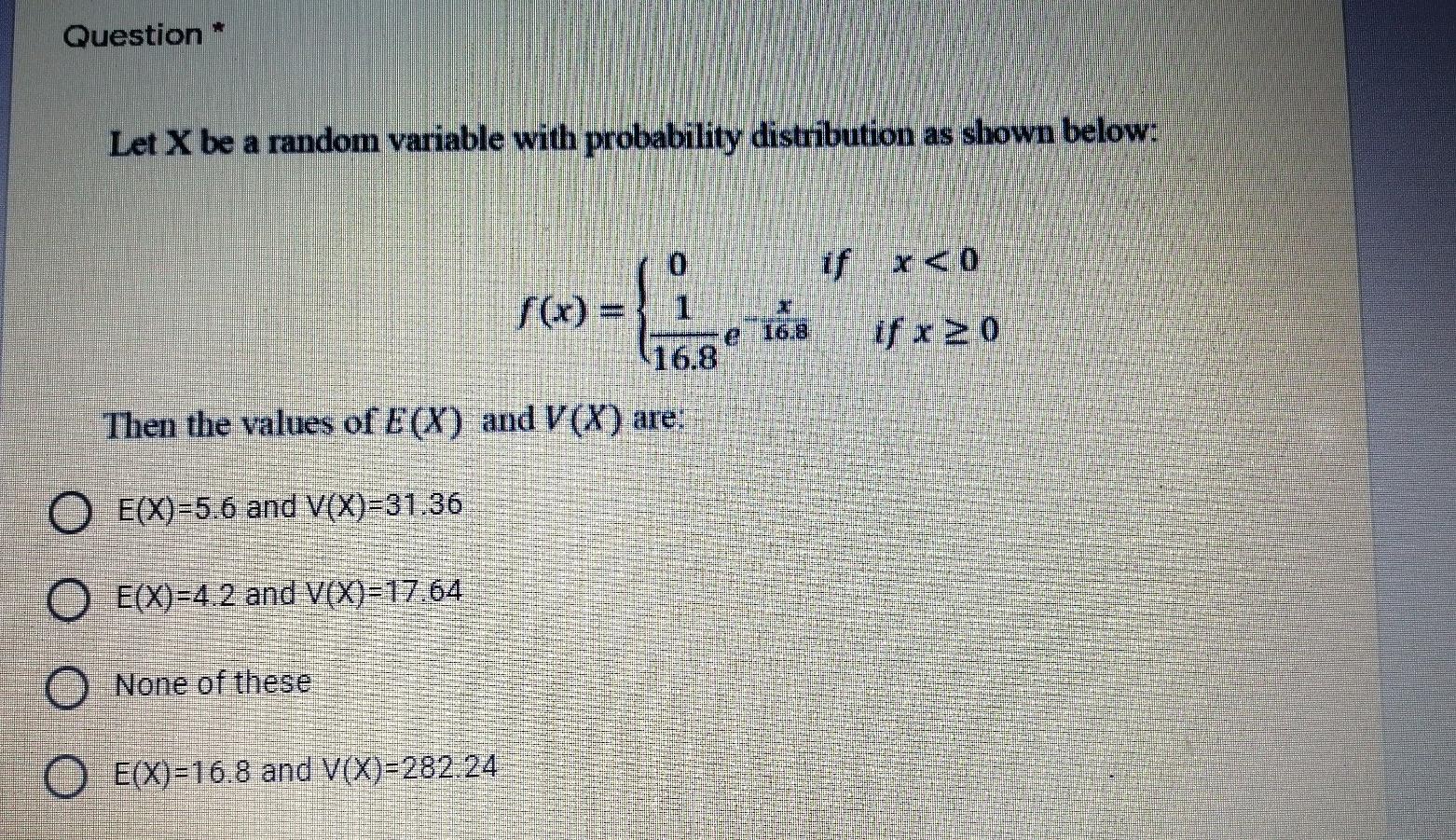 Solved Question * Let X be a random variable with | Chegg.com