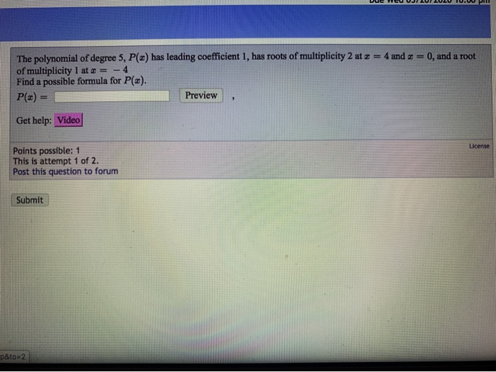 Solved 0, and a root The polynomial of degree 5, P() has | Chegg.com