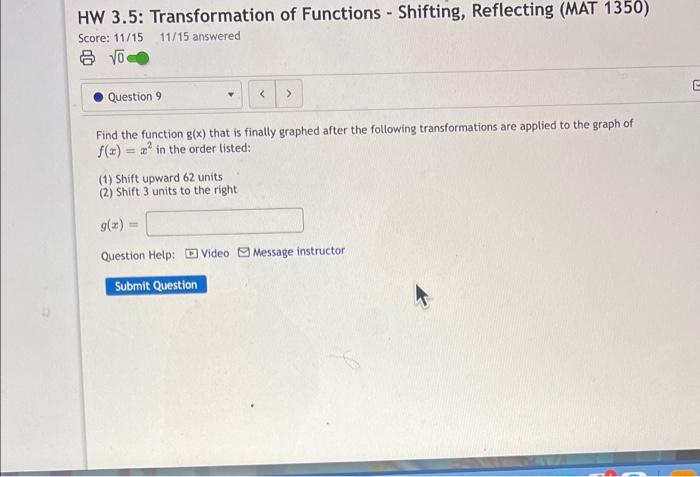 Solved HW 3.5: Transformation of Functions - Shifting, | Chegg.com