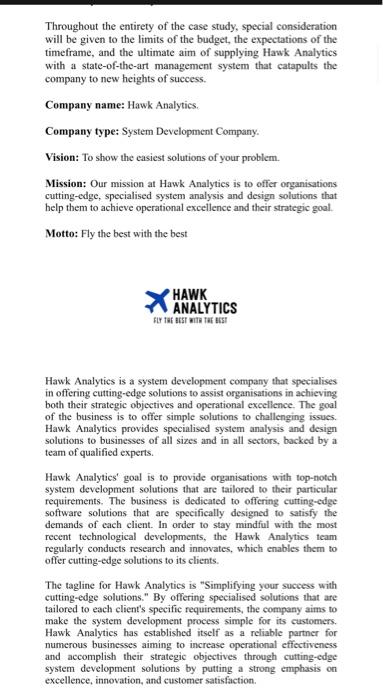 Introduction Hawk Analytics, a market leader in the | Chegg.com
