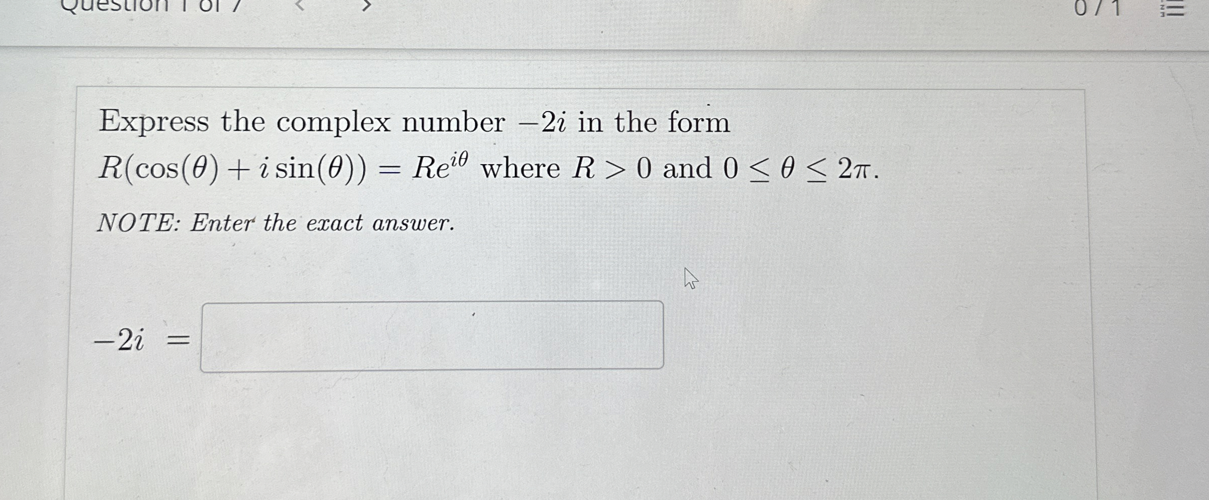Solved Express the complex number -2i ﻿in the form | Chegg.com