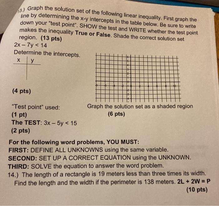 Solved 13.) Graph the solution set of the following linear | Chegg.com
