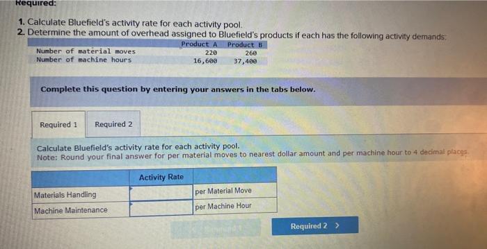 Solved Bluefield Has Decided To Use An Abc Costing System