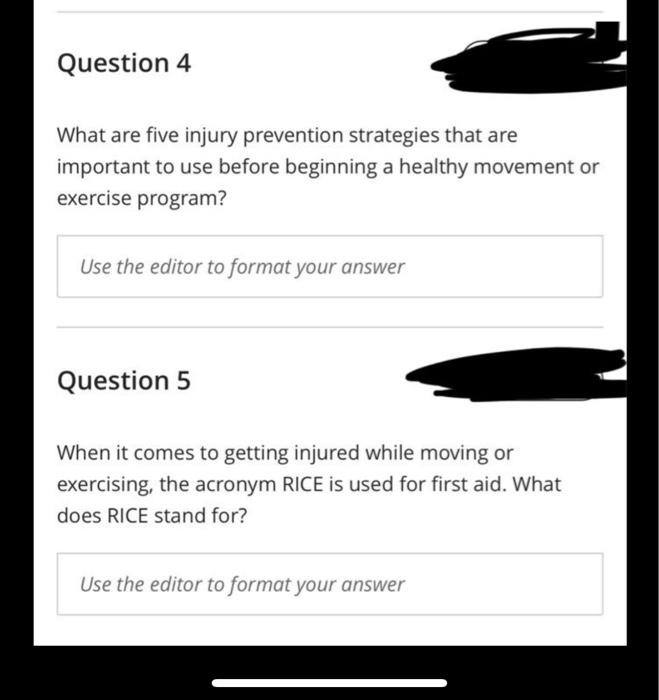 Solved Question 4 What are five injury prevention strategies