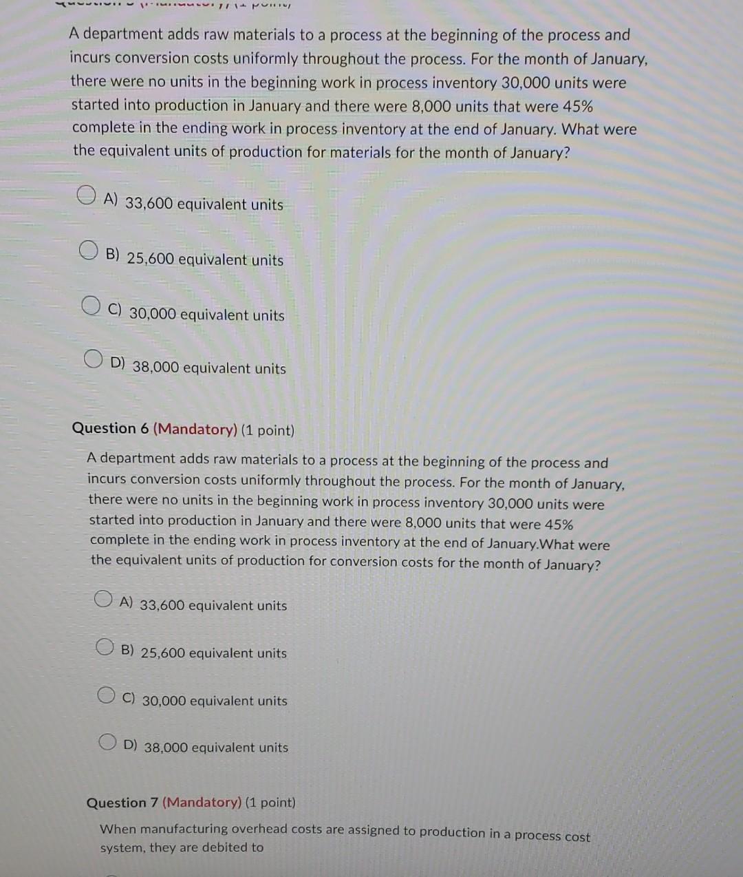 Solved A department adds raw materials to a process at the | Chegg.com