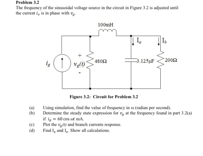 Solved Problem 3.2 The frequency of the sinusoidal voltage | Chegg.com